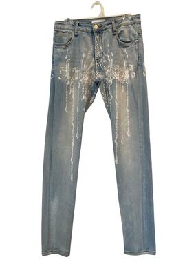 LIFTED ANCHORS LA Men's size 30 Light Blue Skinny Jeans White Paint Drip Detail